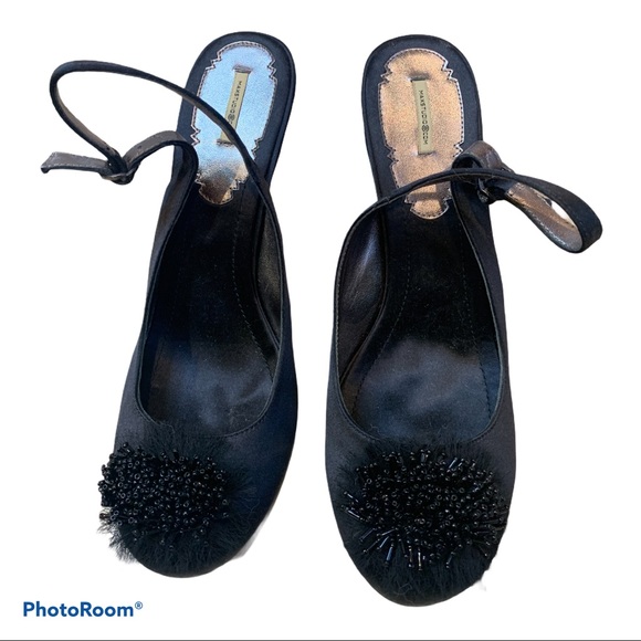 Max Studio Black Satin Taline Heels Sz 8.5M - Picture 4 of 5